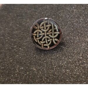 Celtic Knot Round Enamel Pin Gold and Black Metal Design Lapel Pin Preowned